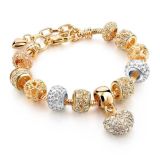 Crystal Heart of Gold Charm Bracelet